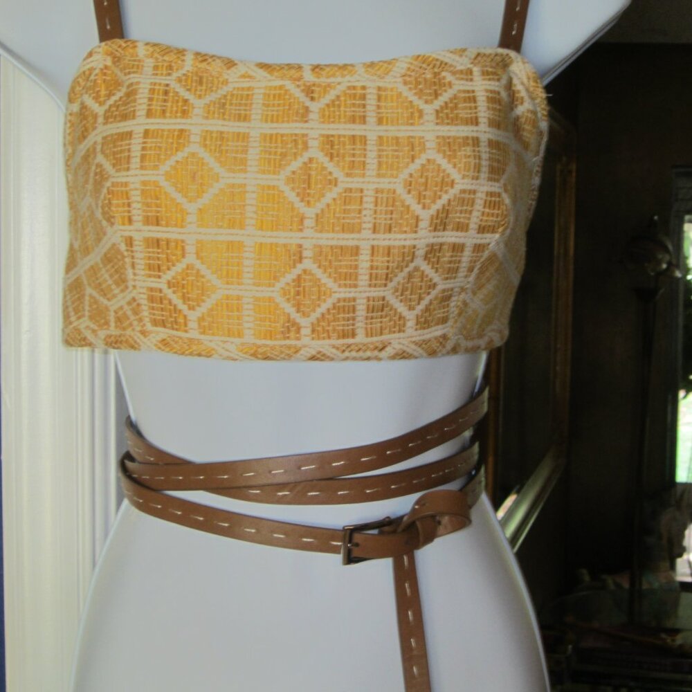 Alexie Kenji Dark Gold Print Bandeau Top w/leather straps